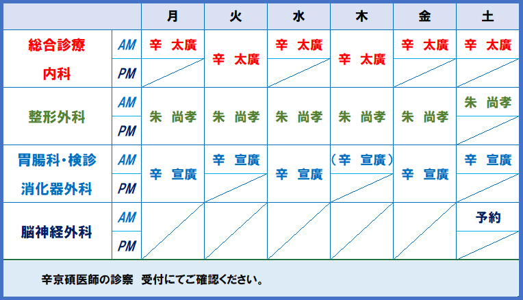 外来診察担当医表
